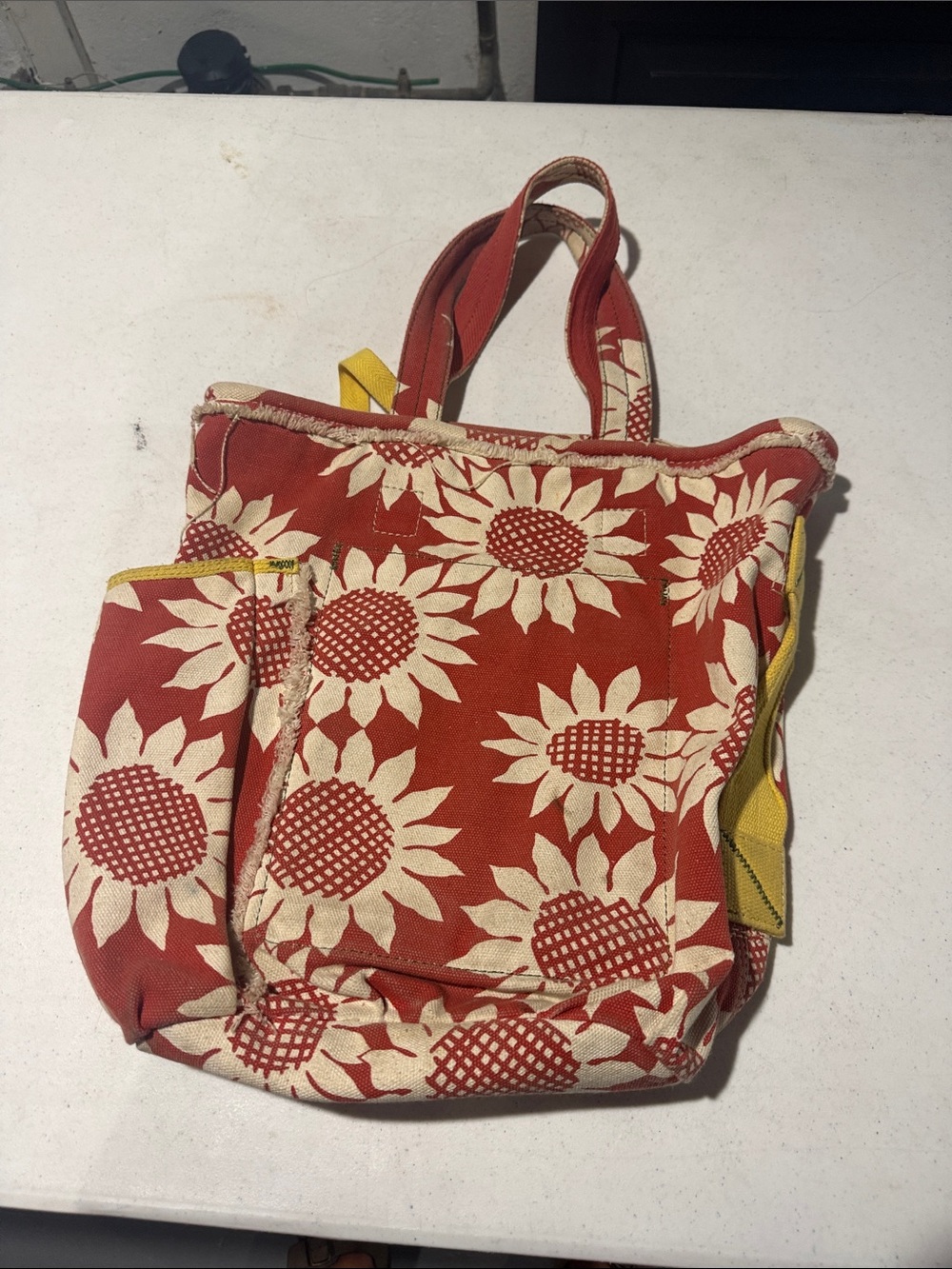 Sunflower Print Red Canvas Tote Bag